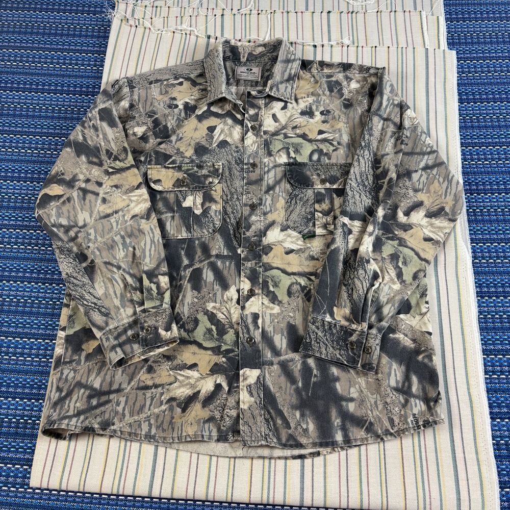 Mossy Oak Shirt Mens 2XL Brown Camo Break-Up Long Sleeve Button Front Hunting EC